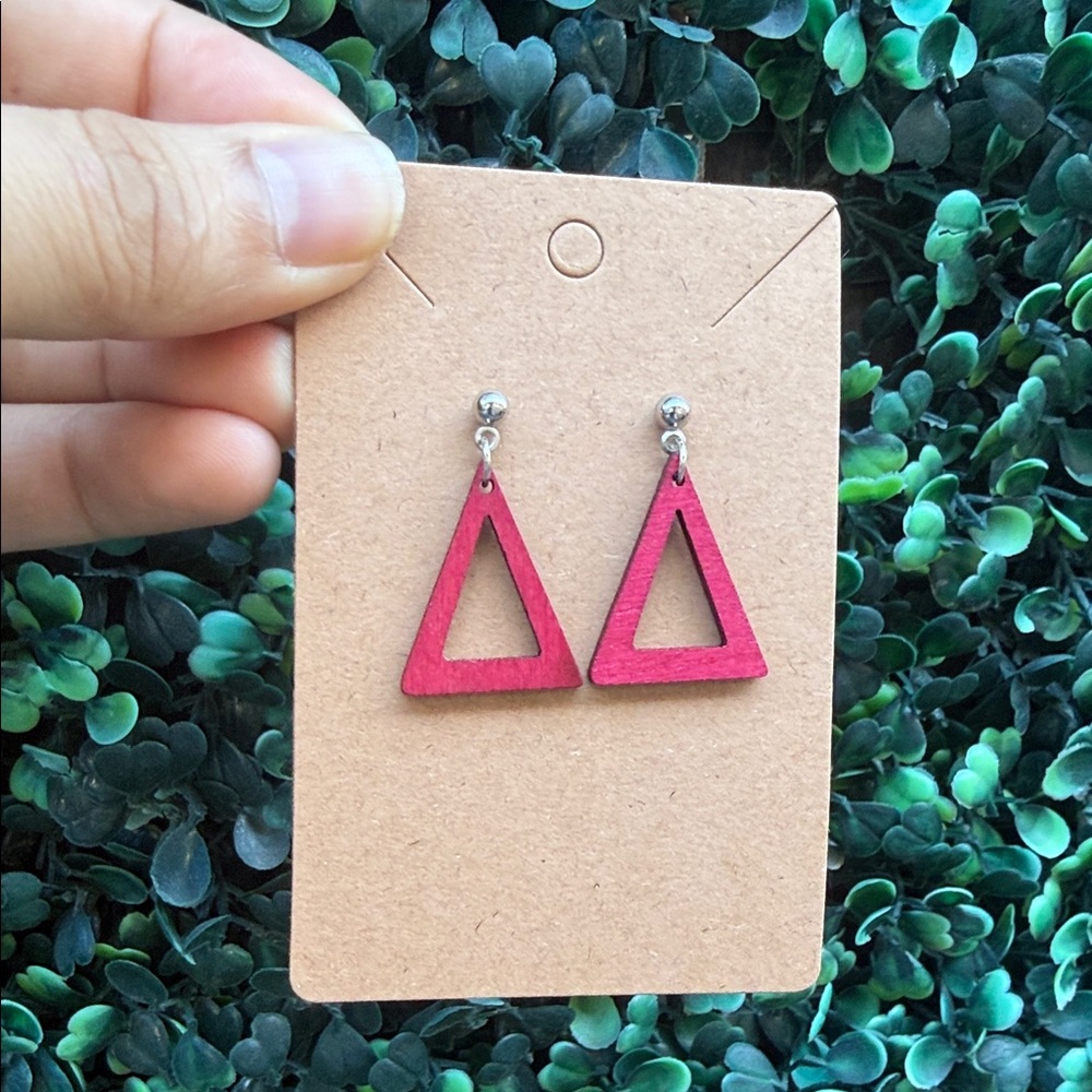 Handcrafted Red Wooden Triangle Earrings